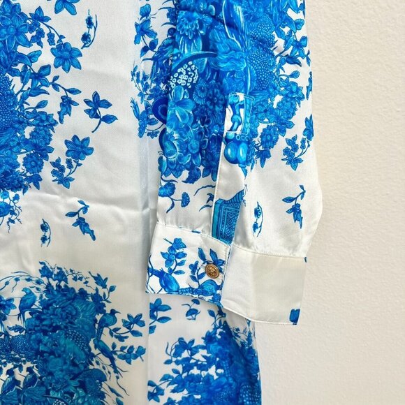 NWOT $631 FERRE Vintage Floral Print Blue Mini Shirt Dress Size IT50 - Picture 6 of 12